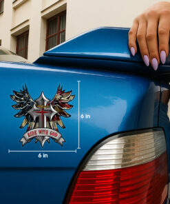 Ride with God Wings and Cross Helmet Sticker - Christian Stickers, Jesus Stickers & Car Decals - Waterproof Vinyl for Motorcycle Tank, Car, Truck, Bumper