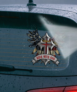 Ride with God Wings and Cross Helmet Sticker - Christian Stickers, Jesus Stickers & Car Decals - Waterproof Vinyl for Motorcycle Tank, Car, Truck, Bumper