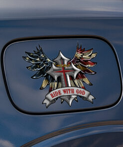 Ride with God Wings and Cross Helmet Sticker - Christian Stickers, Jesus Stickers & Car Decals - Waterproof Vinyl for Motorcycle Tank, Car, Truck, Bumper