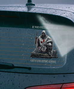 Christian Templar Car Decal - He Who Kneels Before God Knight Crusader Vinyl - Catholic Decals for Cars & Christian Window Decals