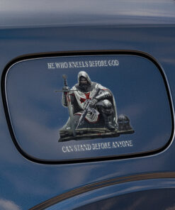Christian Templar Car Decal - He Who Kneels Before God Knight Crusader Vinyl - Catholic Decals for Cars & Christian Window Decals