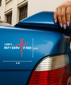 I Can't But I Know A Guy Car Decal - Cross Decals for Cars, Christian Bumper Stickers & Weatherproof Vinyl Car Stickers for Window, Bumper, Laptop, Tumbler