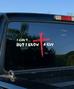 I Can't But I Know A Guy Car Decal - Cross Decals for Cars, Christian Bumper Stickers & Weatherproof Vinyl Car Stickers for Window, Bumper, Laptop, Tumbler