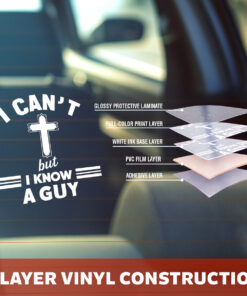 I Can't But I Know A Guy Car Decal - Christian Car Stickers & Transparent Vinyl Decal for Window, Bumper, Laptop - Inspirational Faith Gift
