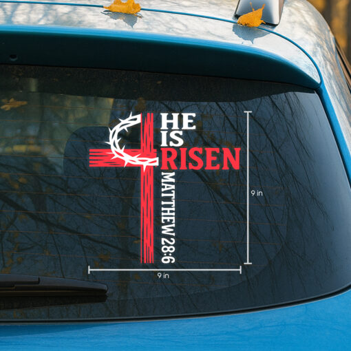 He is Risen Cross Decal - Christian Jesus Car Sticker with Matthew 28-6 Bible Verse, I Love Jesus Car Sticker & Durable Window Decal