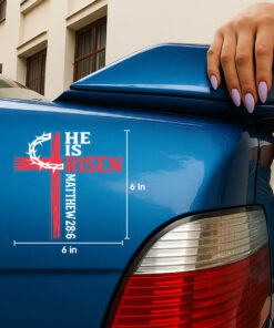 He is Risen Cross Decal - Christian Jesus Car Sticker with Matthew 28-6 Bible Verse, I Love Jesus Car Sticker & Durable Window Decal