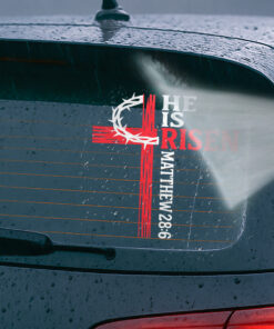 He is Risen Cross Decal - Christian Jesus Car Sticker with Matthew 28-6 Bible Verse, I Love Jesus Car Sticker & Durable Window Decal
