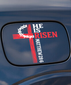 He is Risen Cross Decal - Christian Jesus Car Sticker with Matthew 28-6 Bible Verse, I Love Jesus Car Sticker & Durable Window Decal