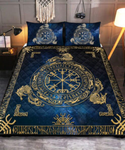 Viking Vegvisir Quilt Set, Norse Compass Bedding with Runes | Premium Nordic Blanket for All Seasons