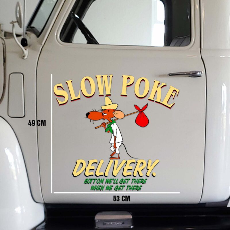 Funny Slow Poke Delivery Retro Cartoon Truck Door Decal 2PCS