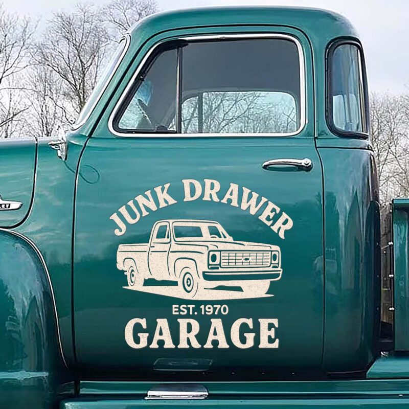 Vintage Junk Drawer Garage Retro Truck Door Decal 2pcs
