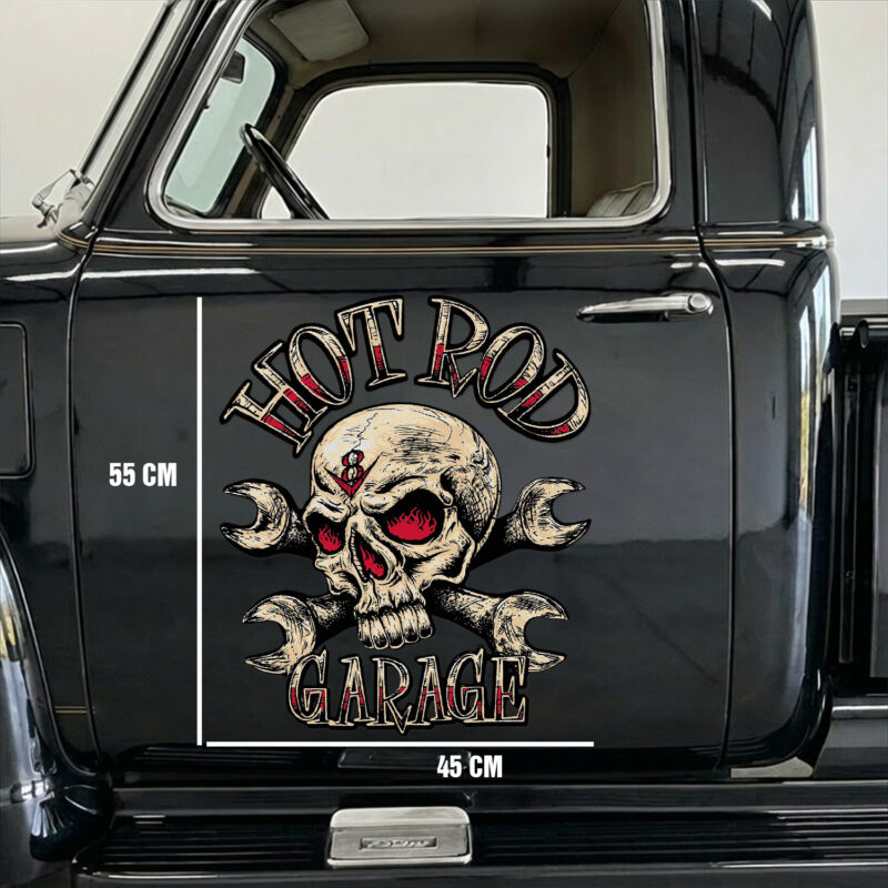 Custom Hot Rod Garage Skull Vinyl Stickers For Car Door 2pcs